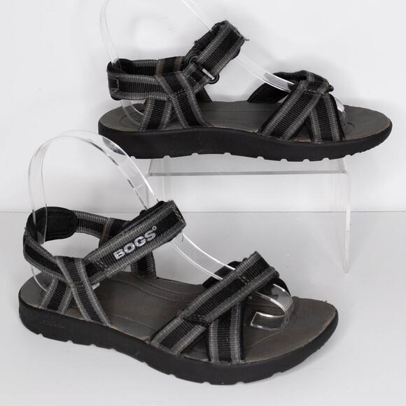 BOGS Boys Rio Stripe Sandals Water Hiking Adjustable Gray Black Size 3 | AO - Picture 2 of 6
